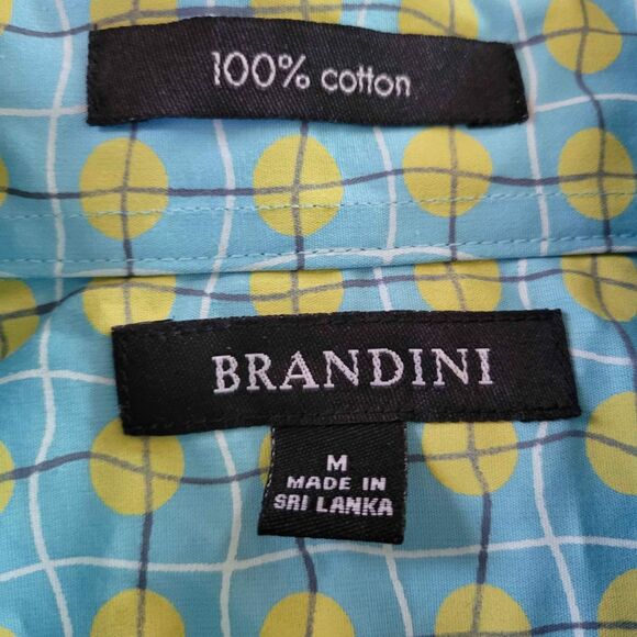 NWT Men's Medium Brandini Long Sleeve Turquoise Yellow Dress Button Down Shirt - Picture 3 of 5